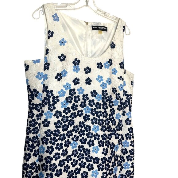 Karl Lagerfeld Paris A-Line Blue White Floral Sleeveless Scoop Neck Dress SZ 12 - Picture 5 of 14